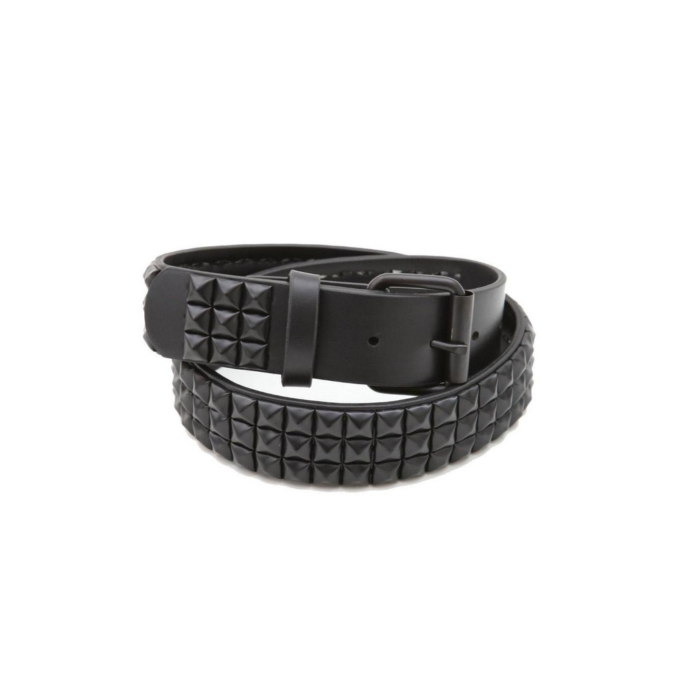 Black Triple Row Pyramid Stud Belt Punk Goth Bonded Leather Size L 02-50220